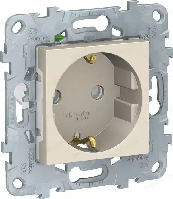 Механизм Schneider Electric розетки с защитными шторками и заземлением UNICA NEW с быстрозажимными клеммами 16А 250В бежевый (NU505744)