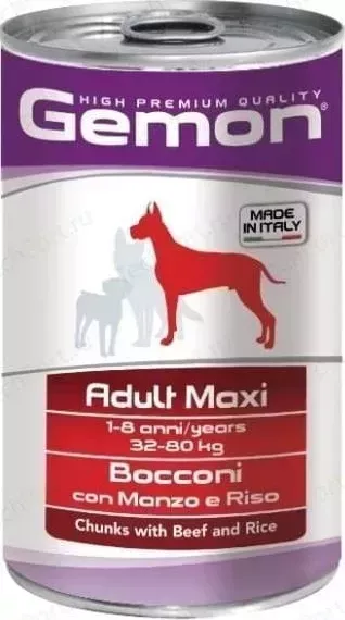 Консервы Gemon Dog Adult Maxi Chunks with Beef and Rice с говядиной и рисом кусочки для собак крупных пород 1,25кг