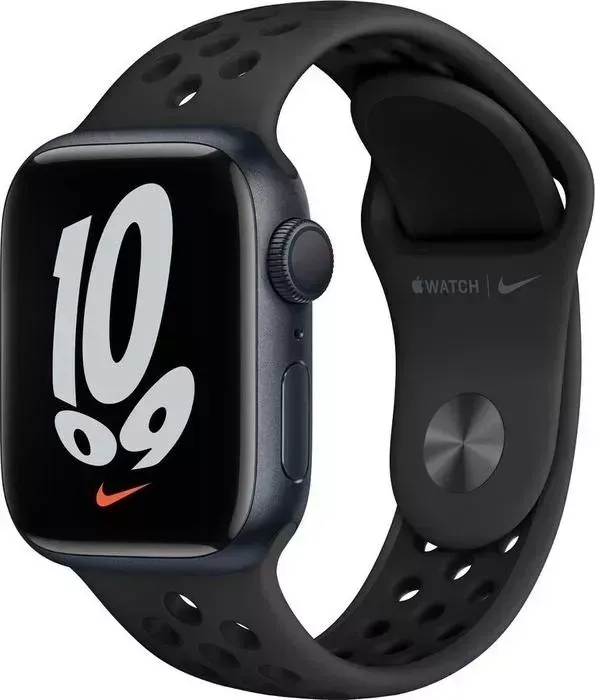 Часы APPLE Watch Nike Series 7, 41 мм, корпус из алюминия цвета "тёмная ночь", спортивный ремешок Nike цвета " (MKN43RU/A)