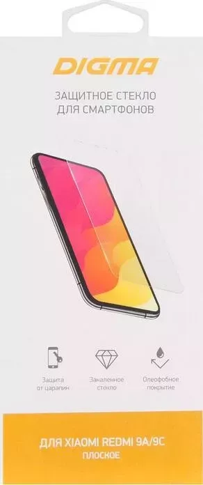 Защитное стекло для экрана DIGMA Xiaomi Redmi 9A/9C прозрачная 1шт. (DGG1XR9ACA)