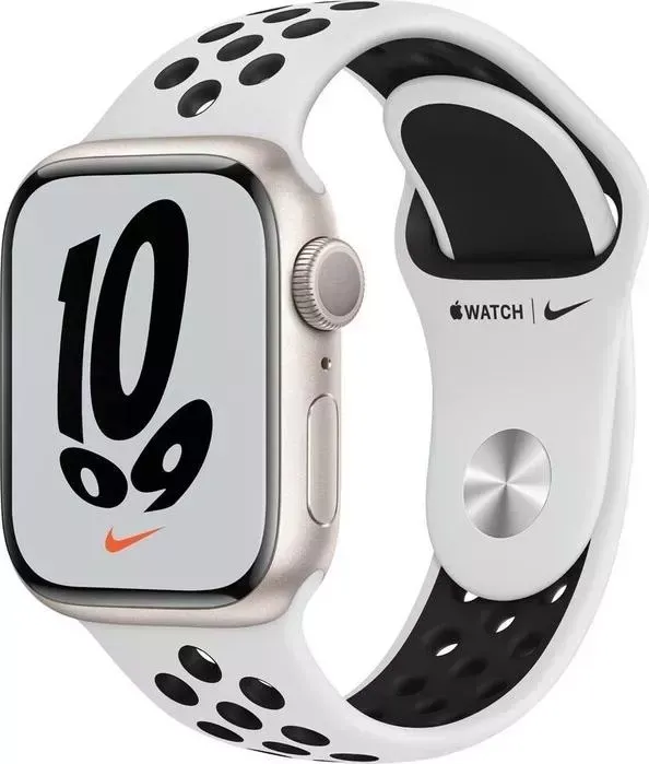 Часы APPLE Watch Nike Series 7, 41 мм, корпус из алюминия цвета "сияющая звезда", спортивный ремешок Nike цвет (MKN33RU/A)