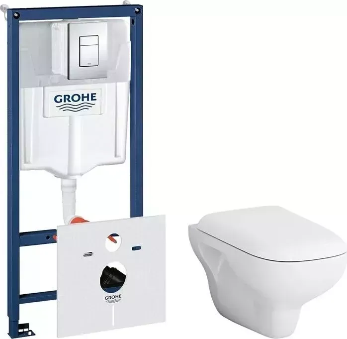 Комплект унитаза с инсталляцией Am.Pm Like FlashClean с Grohe, кнопкой, сиденьем микролифт (C801700SC, 38775001)