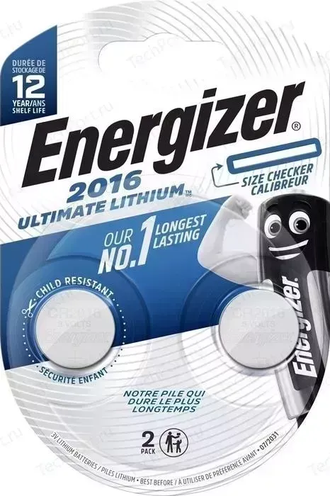 Батарейка ENERGIZER Ultimate Lithium CR 2016 3V, таблетка (2 шт)