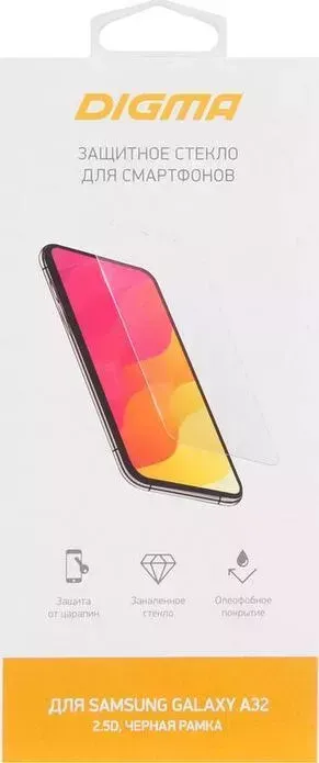 Защитное стекло для экрана DIGMA черный Samsung Galaxy A32 2.5D 1шт. (DGG2SAA32A)