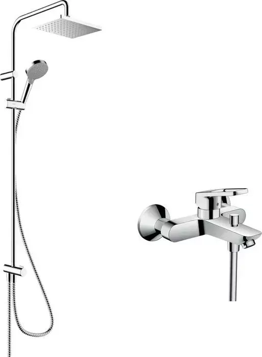 Смеситель для ванны Hansgrohe Logis Loop с душевым гарнитуром, хром (71244000, 26282000)