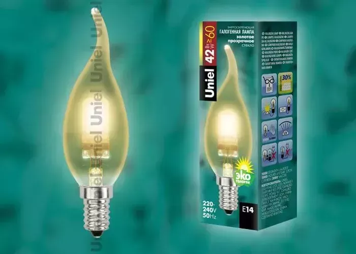 Лампа UNIEL галогенная HCL-42/CL/E14 flame gold