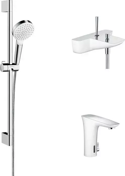 Комплект смесителей Hansgrohe PuraVida с душевым гарнитуром, белый/хром (15472400, 15170400, 26533400)