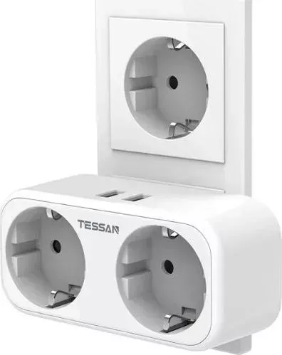 Сетевой фильтр TESSAN TS-321-DE с кнопкой питания на 2 розетки и 2 USB, White