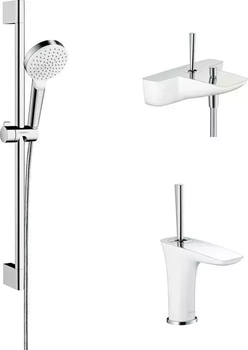 Комплект смесителей Hansgrohe PuraVida с душевым гарнитуром, белый/хром (15472400, 15075400, 26533404)