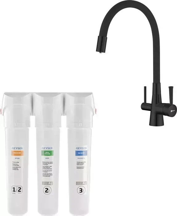 Смеситель для кухни LEMARK Comfort с фильтром Гейзер Смарт, черный (LM3075BL, 16028)