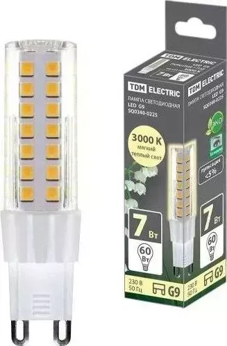 Лампа TDM ELECTRIC светодиодная G9-7 Вт-230 В-3000 К, SMD, 17,5x65,5 мм