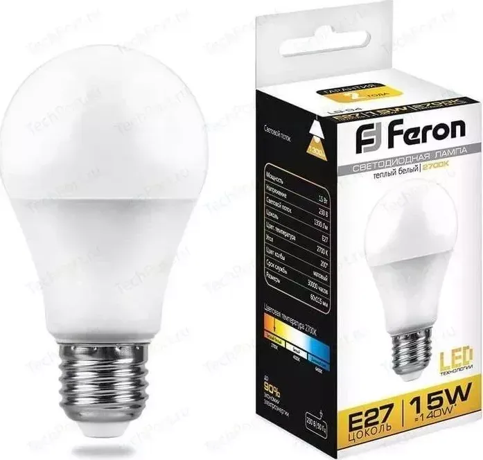 Лампа светодиодная FERON LB-94 25628 E27 15W 2700K Шар Матовая