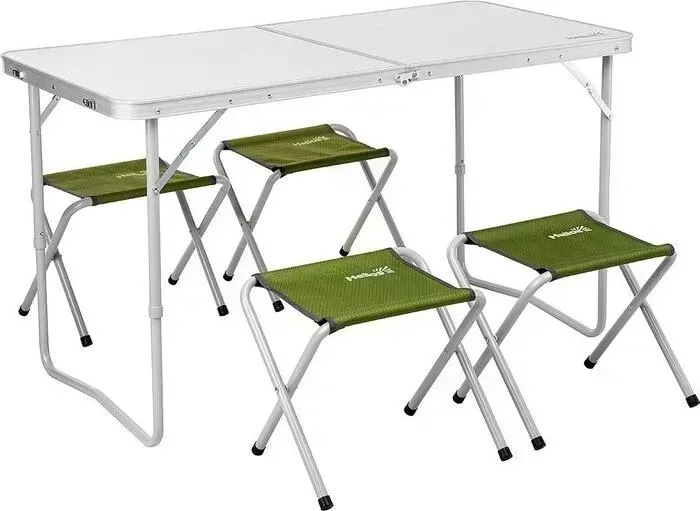 Набор мебели HELIOS стол + 4 табурета, сумка/молния, Green (T-FS-21407+21124-SG)
