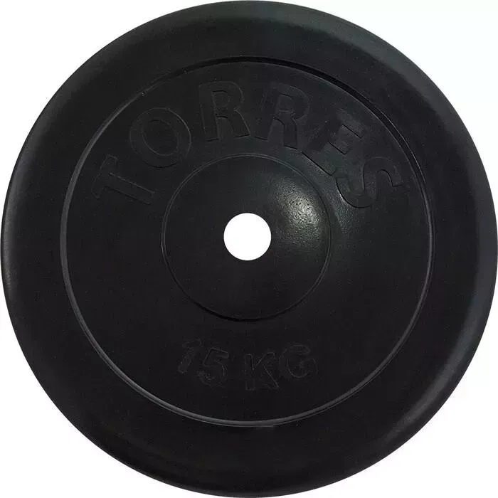 Диск обрезиненный TORRES 15 кг арт. PL507215, d.25 мм, металл в резиновой оболочке, черный