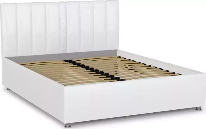 Кровать Олимп Зевс 1400 (Н 1050мм) кожзам белоснежный тех milk/ кожзам глянец Crocodil белый
