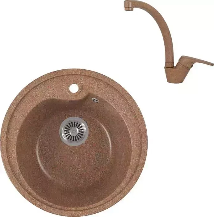 Мойка кухонная и смеситель GREENSTONE и смеситель GRS-45-307 Kaiser County 55244-7 с сифоном, терракот