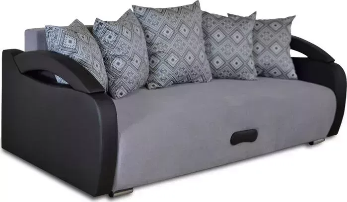 Диван MGroup Рейн (ткань Lugano 01+Nice grey, кожзам черный полуматовый Орегон 16)