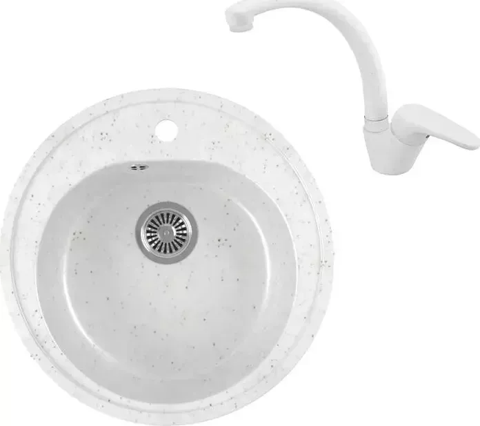 Мойка кухонная и смеситель GREENSTONE и смеситель GRS-08-331 Kaiser County 55244-8 с сифоном, белая