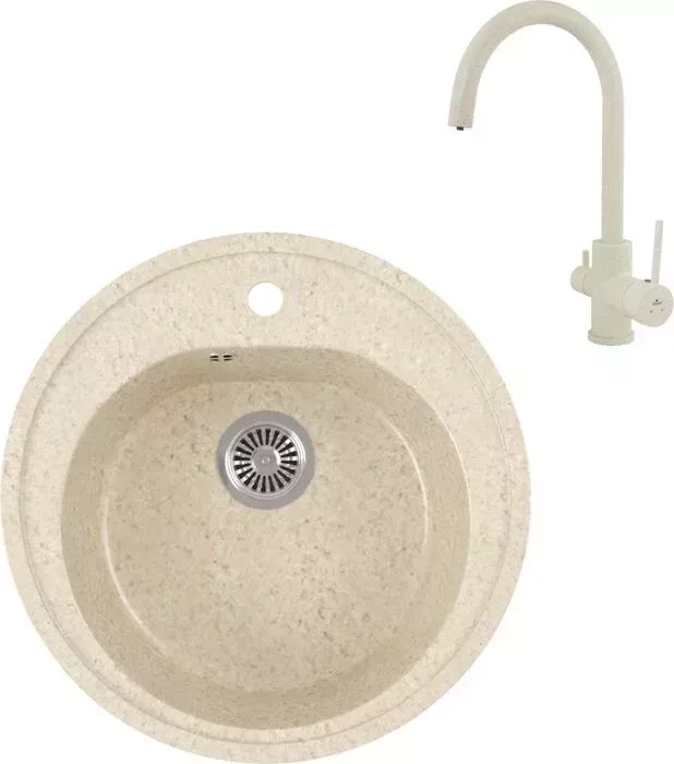 Мойка кухонная и смеситель GREENSTONE и смеситель GRS-08-328 Kaiser Merkur R 26744-11 с сифоном, бежевая