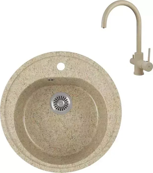 Мойка кухонная и смеситель GREENSTONE и смеситель GRS-08-302 Kaiser Merkur R 26744-16 с сифоном, песочная