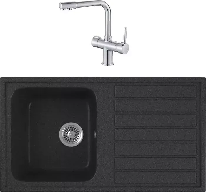Мойка кухонная и смеситель GREENSTONE и смеситель GRS-20-343 Haiba HB70088 с сифоном, антрацит