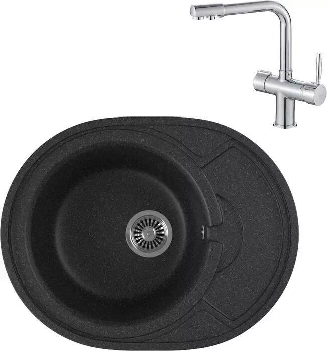 Мойка кухонная и смеситель GREENSTONE и смеситель GRS-18k-308 Haiba HB70088 с сифоном, черная