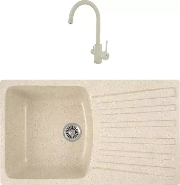 Мойка кухонная и смеситель GREENSTONE и смеситель GRS-12-328 Kaiser Merkur R 26744-11 с сифоном, бежевая