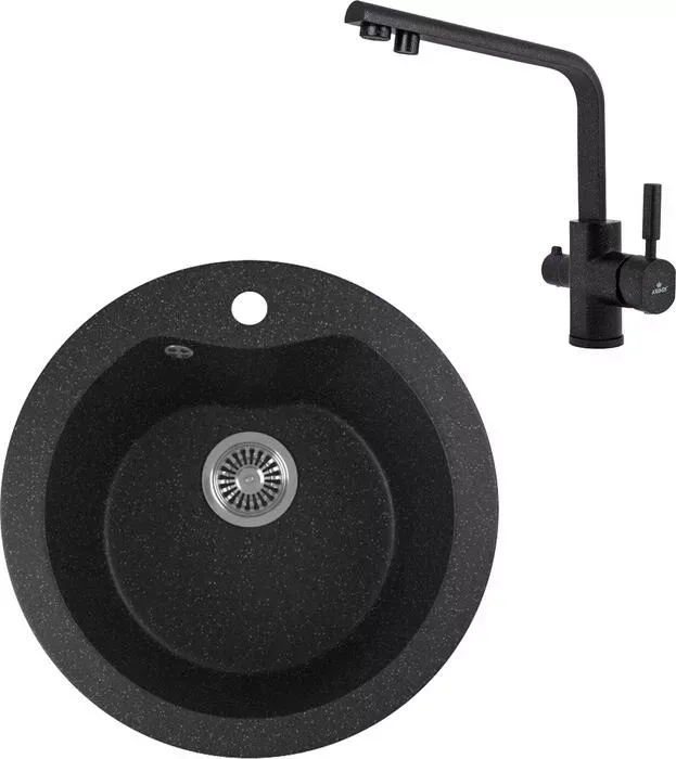 Мойка кухонная и смеситель GREENSTONE и смеситель GRS-08S-308 Kaiser Deco 40144-2 с сифоном, черная