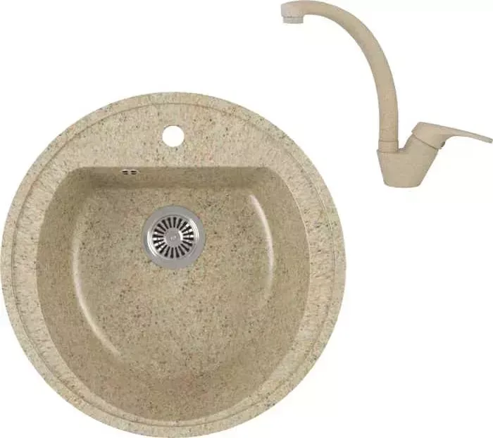Мойка кухонная и смеситель GREENSTONE и смеситель GRS-07-302 Kaiser County 55244-16 с сифоном, песочная