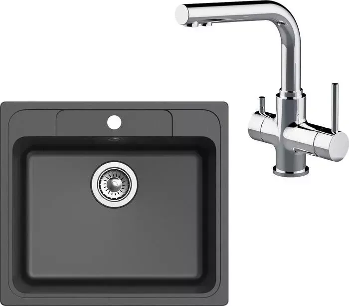 Мойка кухонная и смеситель Ewigstein и смеситель E-60, Lemark Comfort LM3061C черная/хром