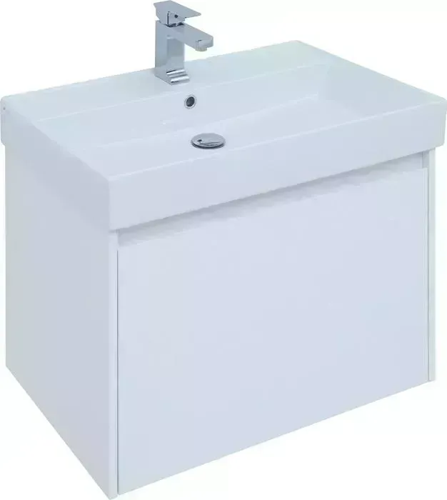 Тумба с раковиной AQUANET с Nova Lite 75 один ящик, белый глянец (242275, 242338)
