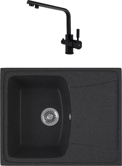Мойка кухонная и смеситель GREENSTONE и смеситель GRS-17K-343 Kaiser Decor 40144-9 с сифоном, антрацит