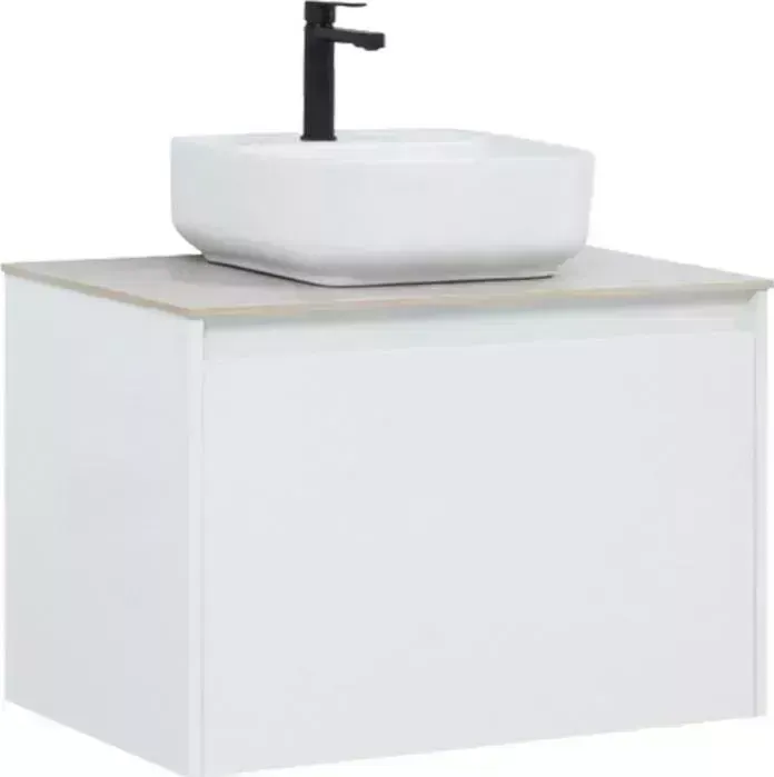 Тумба с раковиной AQUANET с Nova Lite 75 один ящик, белый глянец/серая (242275, 257611, 211281)