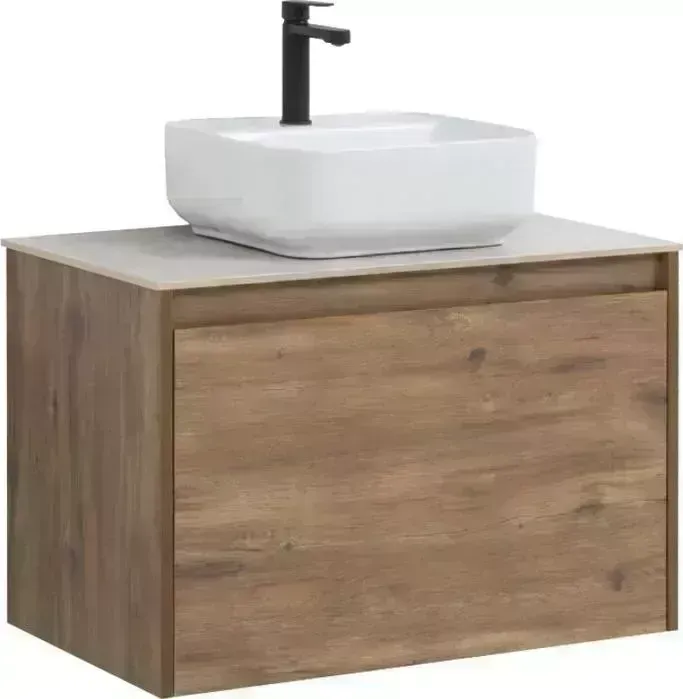 Тумба с раковиной AQUANET с Nova Lite 75 один ящик, дуб рустикальный/серая (249514, 257611, 211281)