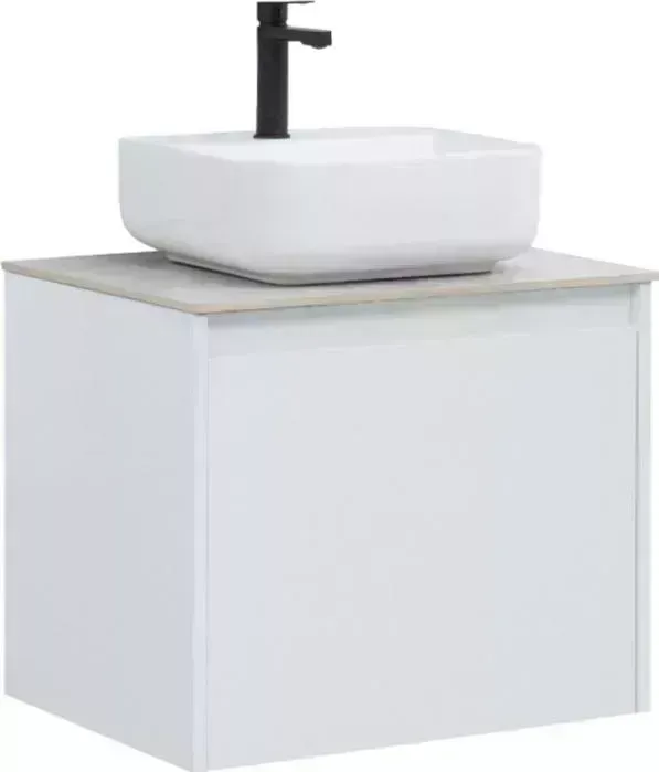 Тумба с раковиной AQUANET с Nova Lite 60 один ящик, белый глянец/серая (242574, 257608, 211281)
