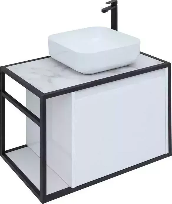 Тумба с раковиной AQUANET с Nova Lite Loft 75 правая, белый глянец (261649, 261852, 211280)