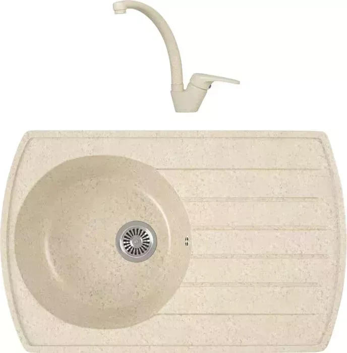 Мойка кухонная и смеситель GREENSTONE и смеситель GRS-23-328 Kaiser County 55244-11 с сифоном, бежевая