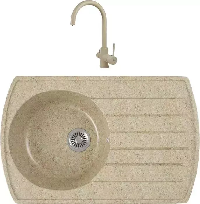 Мойка кухонная и смеситель GREENSTONE и смеситель GRS-23-302 Kaiser Merkur R 26744-16 с сифоном, песочный