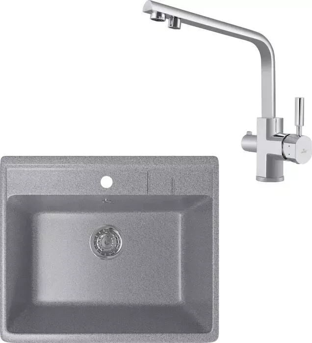 Мойка кухонная и смеситель Mixline и смеситель ML-GM15 темно-серая 309 (4630030633822, 40144)