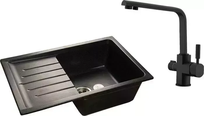 Мойка кухонная и смеситель GranFest и смеситель Practik GF-P760L, Kaiser Decor 40144-9 с сифоном, черная