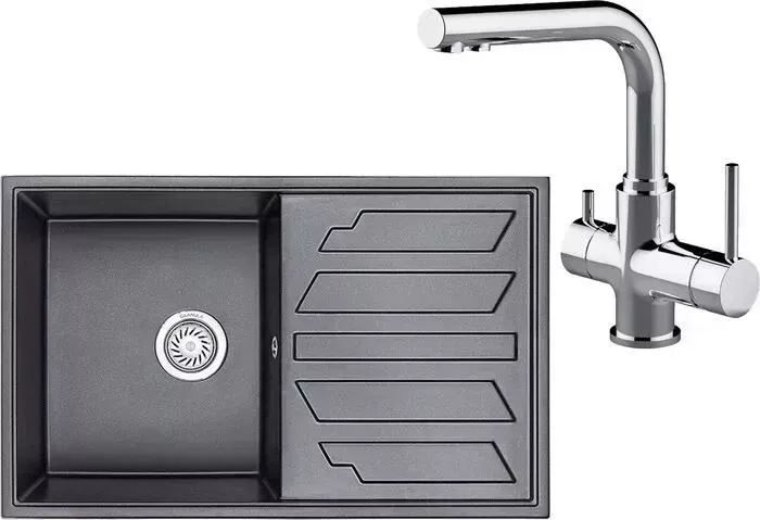 Мойка кухонная и смеситель Granula и смеситель GR-8002 шварц, Lemark Comfort LM3061C
