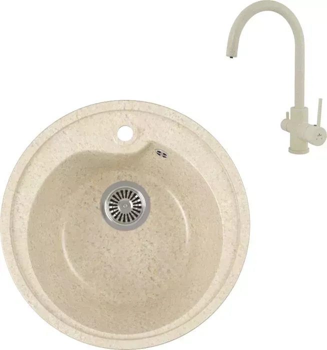 Мойка кухонная и смеситель GREENSTONE и смеситель GRS-45-328 Kaiser Merkur R 26744-11 с сифоном, бежевая