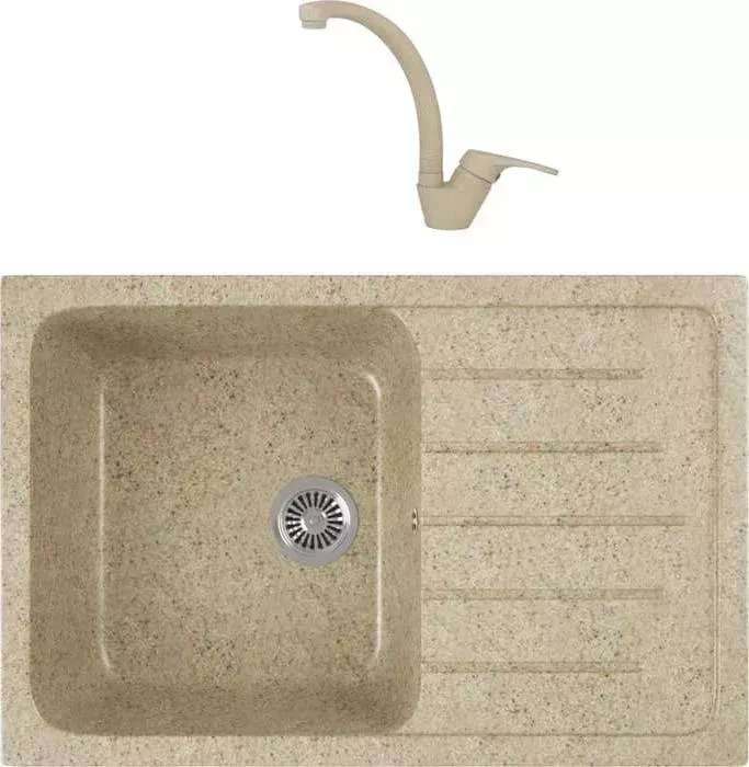 Мойка кухонная и смеситель GREENSTONE и смеситель GRS-76-302 Kaiser County 55244-16 с сифоном, песочная