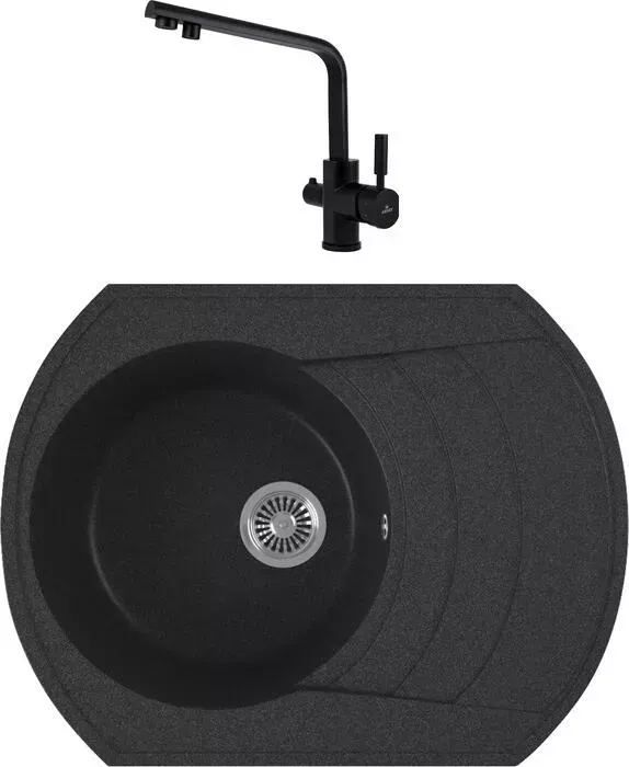 Мойка кухонная и смеситель GREENSTONE и смеситель GRS-65-343 Kaiser Decor 40144-9 с сифоном, антрацит