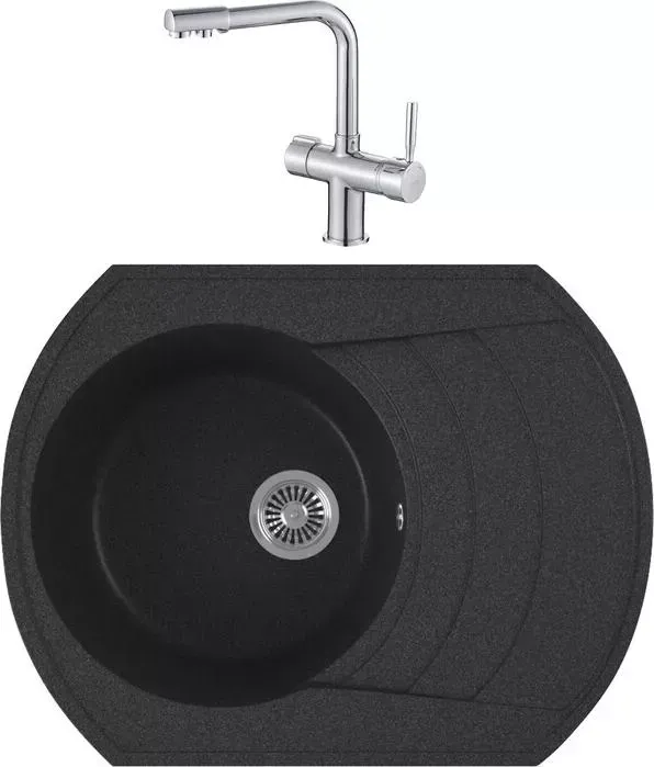 Мойка кухонная и смеситель GREENSTONE и смеситель GRS-65-343 Haiba HB70088 с сифоном, антрацит
