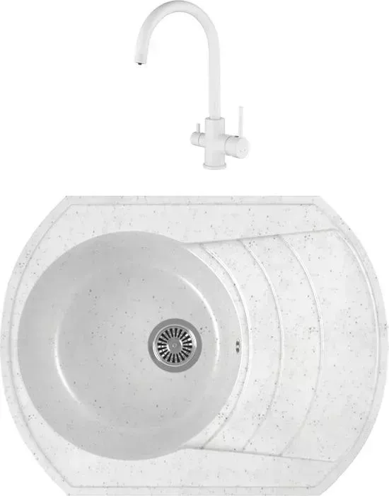 Мойка кухонная и смеситель GREENSTONE и смеситель GRS-65-331 Kaiser Merkur 26744-4 с сифоном, белая