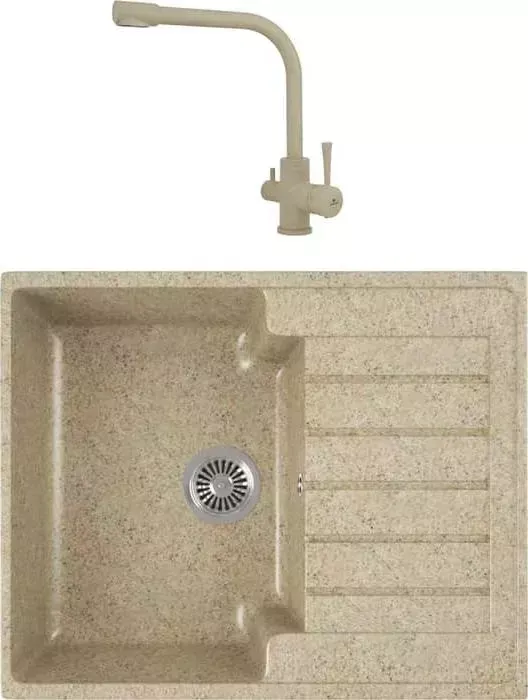 Мойка кухонная и смеситель GREENSTONE и смеситель GRS-13s-302 Kaiser Merkur 26044-16 с сифоном, песочный