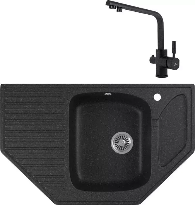 Мойка кухонная и смеситель GREENSTONE и смеситель GRS-10-308 Kaiser Deco 40144-2 с сифоном, черная