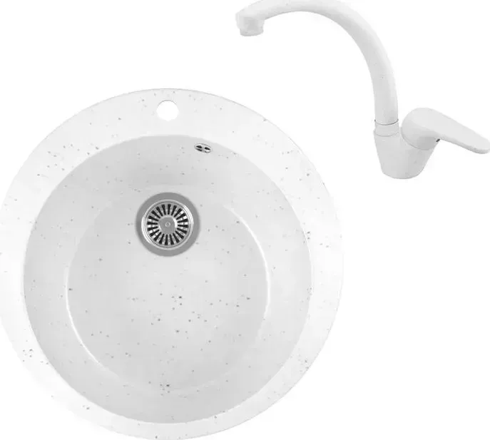 Мойка кухонная и смеситель GREENSTONE и смеситель GRS-05-331 Kaiser County 55244-8 с сифоном, белая