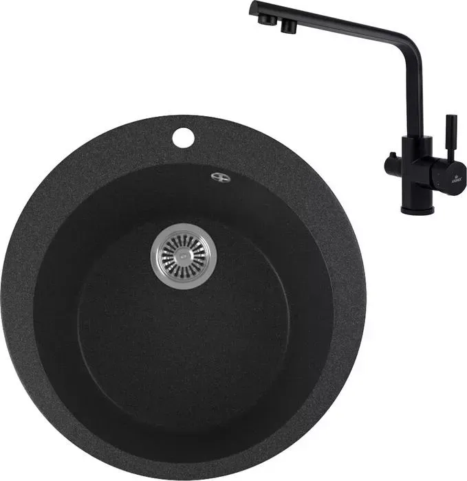 Мойка кухонная и смеситель GREENSTONE и смеситель GRS-05-343 Kaiser Decor 40144-9 с сифоном, антрацит